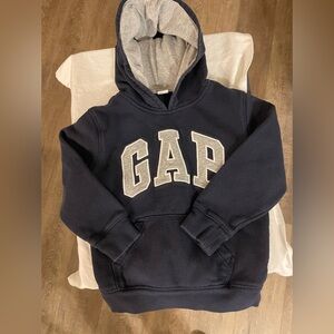 Navy Blue GAP hoodie with gray lettering. Size 5